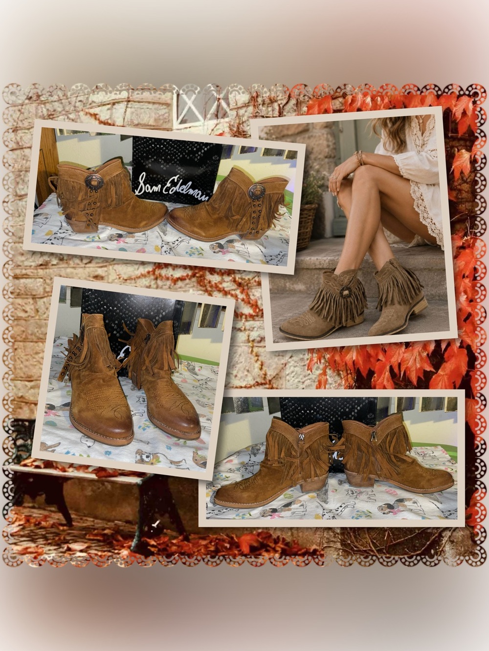 Sam Edelman “Sydney”Brown Suede Fringe Western Ankle Boots